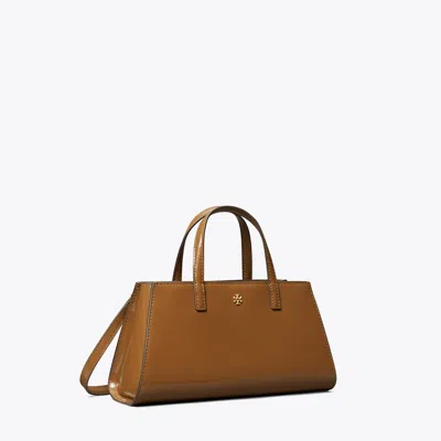 Tory Burch Mini Patent Leather Tote In Brown
