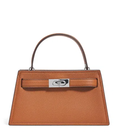 Tory Burch Mini Pebbled Leather Lee Radziwill Top-handle Bag In Brown