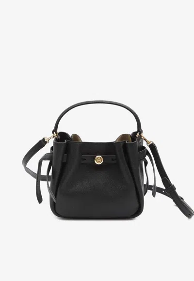 Tory Burch Mini Romy Bucket Bag In Hammered Leather In Black