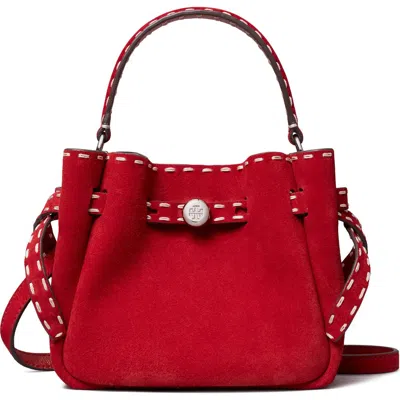 Tory Burch Mini Romy Suede Bucket Bag In Red