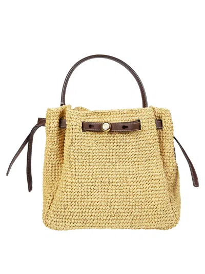 Tory Burch Mini Straw Bucket Handbag In Yellow