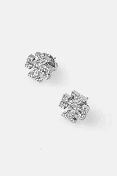 Tory Burch Mini Studded Statement Earrings In Tory Silver/crystal