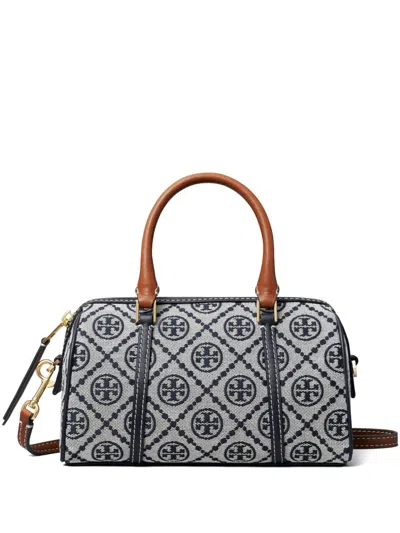 Tory Burch Mini T Monogram Barrel Bag In Grey