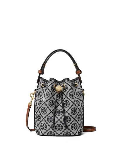 Tory Burch Mini T Monogram Bucket Bag In Blue