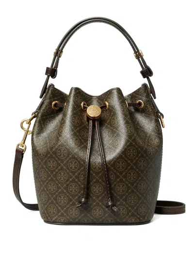 Tory Burch Mini T Monogram Bucket Bag In Brown
