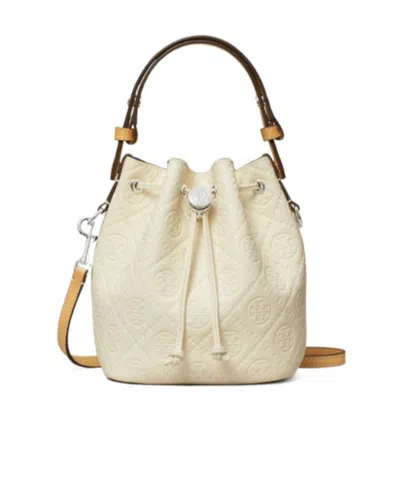 Tory Burch Mini T Monogram Bucket Bag In White