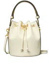 Tory Burch T Monogram Leather Mini Bucket Bag In White