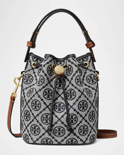 Tory Burch Mini T Monogram Canvas Bucket Bag In Tory Navy