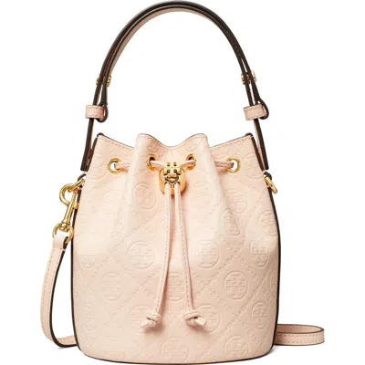Tory Burch Mini T Monogram Debossed Bucket Bag In Pink
