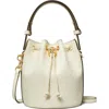 Tory Burch T Monogram Leather Mini Bucket Bag In Light Cream