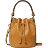 Tory Burch Mini T Monogram Debossed Bucket Bag In Tan