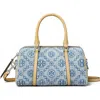 Tory Burch T Monogram Denim Mini Barrel Bag In Powder Blue