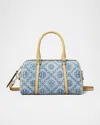 Tory Burch T Monogram Denim Mini Barrel Bag In Powder Blue