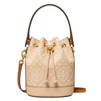 Tory Burch Mini T Monogram Embossed Bucket Bag In Orange