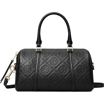 Tory Burch Mini T Monogram Leather Barrel Bag In Black