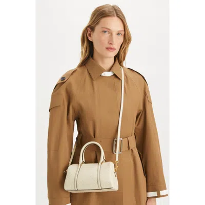 Tory Burch Mini T Monogram Leather Barrel Bag In Light Cream