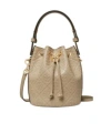 Tory Burch Mini T Monogram Leather Bucket Bag In Nude