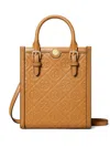 Tory Burch Mini T-monogram Leather Tote Bag In 褐色