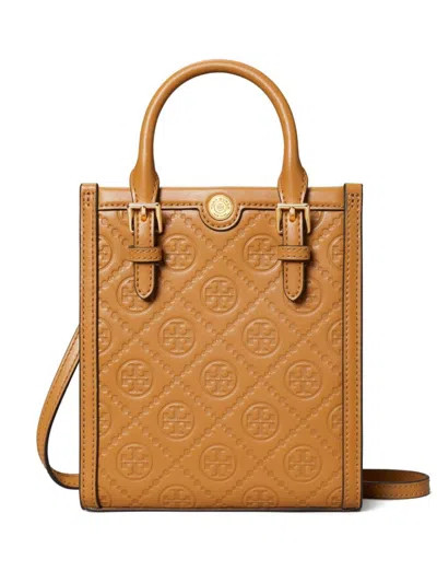 Tory Burch Mini T-monogram Leather Tote Bag In Tan