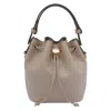 Tory Burch Mini T Monogram Pebble Bucket Bag In Sand