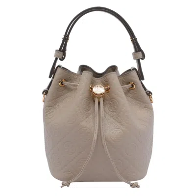 Tory Burch Mini T Monogram Pebble Bucket Bag In Sand