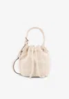 Tory Burch T Monogram Terry Mini Canvas Bucket Bag In White