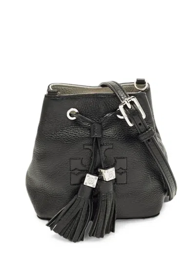 Pre-owned Tory Burch Mini Thea Tassel Bucket Bag In Black