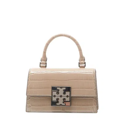 Tory Burch Mini Top-handle Dove Gray Patent Leather In Neutrals