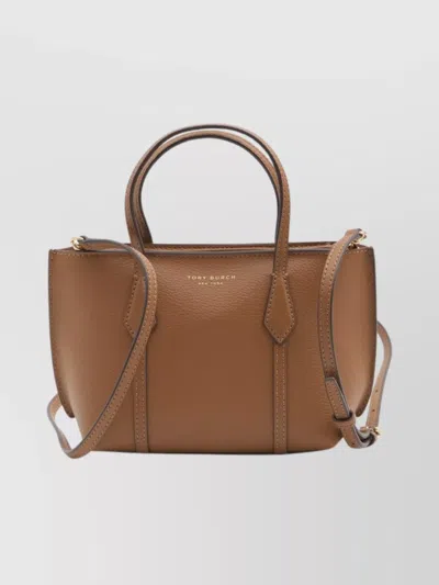 Tory Burch Mini Perry Zip-top Leather Tote Bag In Brown