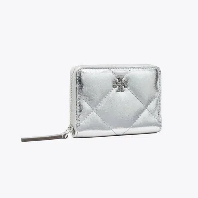 Tory Burch Mini Zip Wallet - Stylish Essential For Everyday Use In Silver