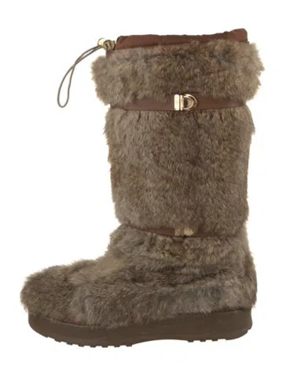 Pre-owned Tory Burch Mink Leather Trim Embellishment Snow Boots In Neutrals