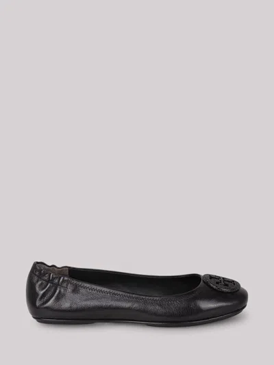 Tory Burch Minni Leather Ballerina Shoes In Black