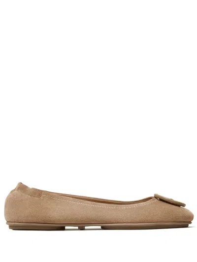 Tory Burch Minnie Travel Suede Ballet Flats In Beige