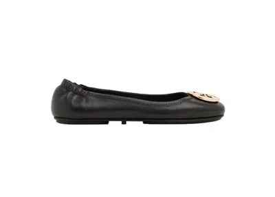 Pre-owned Tory Burch Minnie Ballet Flats (women's) Sneakers In Black/gold