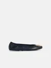Tory Burch 'minnie' Black Leather Ballet Flats In Black