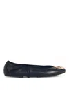 Tory Burch Minnie Travel Ballet With Metal Logo In Black