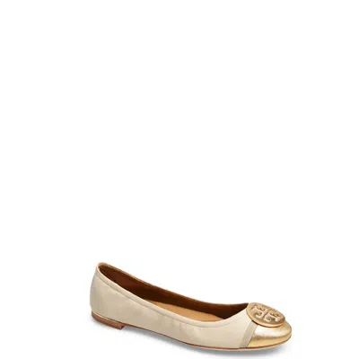Tory Burch Minnie Logo Medallion Cap Toe Ballet Flat In Neutral