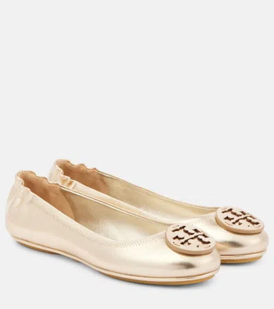 TORY BURCH MINNIE METALLIC LEATHER BALLET FLATS