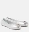 Tory Burch Mini Travel Metallic Leather Ballet Flats In Silver