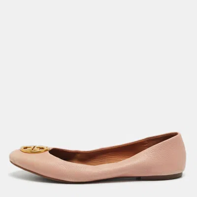 Pre-owned Tory Burch Minnie Size 39.5 Pink Leather Ballet Flats