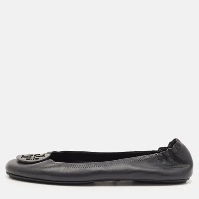 Pre-owned Tory Burch Minnie Size 41 Navy Blue Leather Ballet Flats