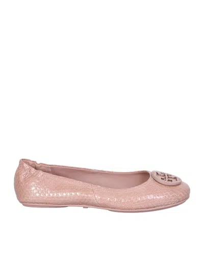 Tory Burch Minnie Travel Ballet Flats With Logo In Pink