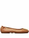 Tory Burch Minnie Travel Ballet With Metal Logo In Brown