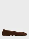 Tory Burch Suede Ballet Flats With Logo Embellishment In Brown