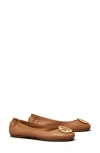 Tory Burch Minnie Travel Ballet With Metal Logo In Brown