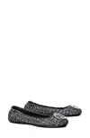 Tory Burch Minnie Travel Embellished Ballet Flats In Silver Confetti/gunmetal