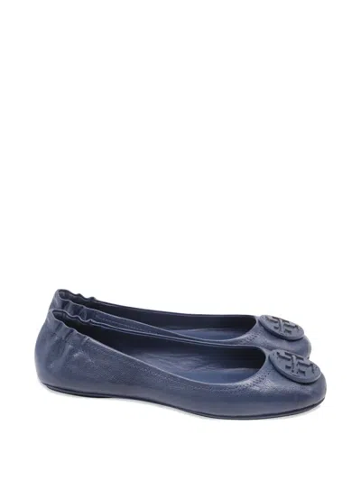 Pre-owned Tory Burch Minnie Travel Ballet Flats In Blue