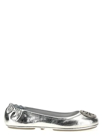 Tory Burch Minnie Travel Ballet Flats In Silver