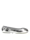 Tory Burch Mini Travel Metallic Leather Ballet Flats In Silver