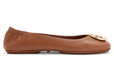 Pre-owned Tory Burch Minnie Travel Ballet Flats (women's) Sneakers In Royal Tan/gold